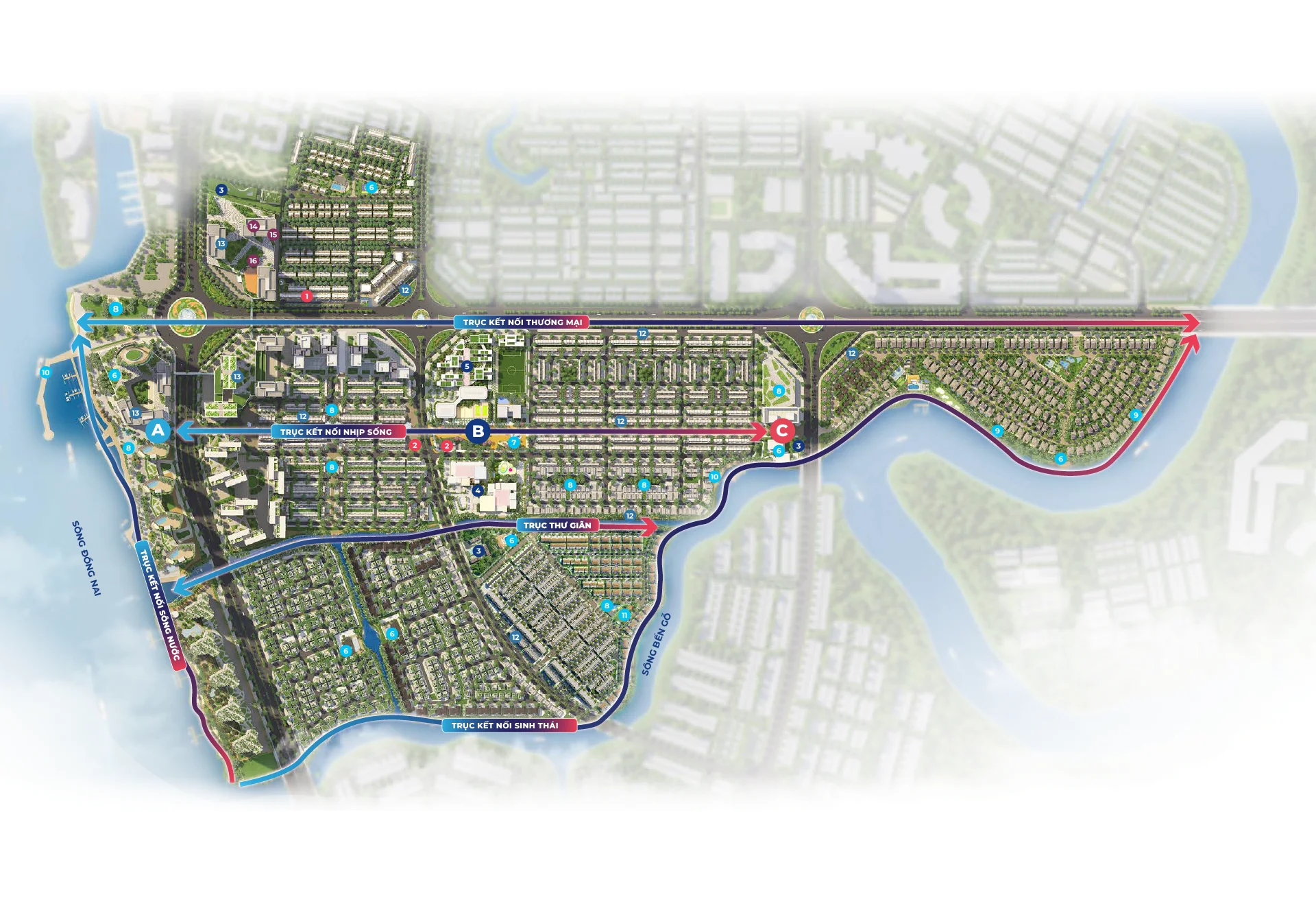 Sơ đồ quy hoạch phân khu và kênh đào Izumi City